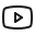 La imagen muestra un ícono en blanco y negro que representa el logotipo de YouTube. El diseño incluye un triángulo que simboliza el botón de "play", encerrado dentro de un rectángulo con esquinas redondeadas, lo cual es característico de la plataforma de videos YouTube.