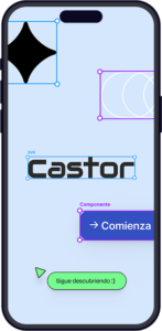 Ilustración que representa el diseño de interfaz de usuario, donde se muestra un teléfono móvil que tiene varios elementos en su interior y se ve el mouse de un diseñador que los está organizando en el espacio, representando la maquetación de un diseño.