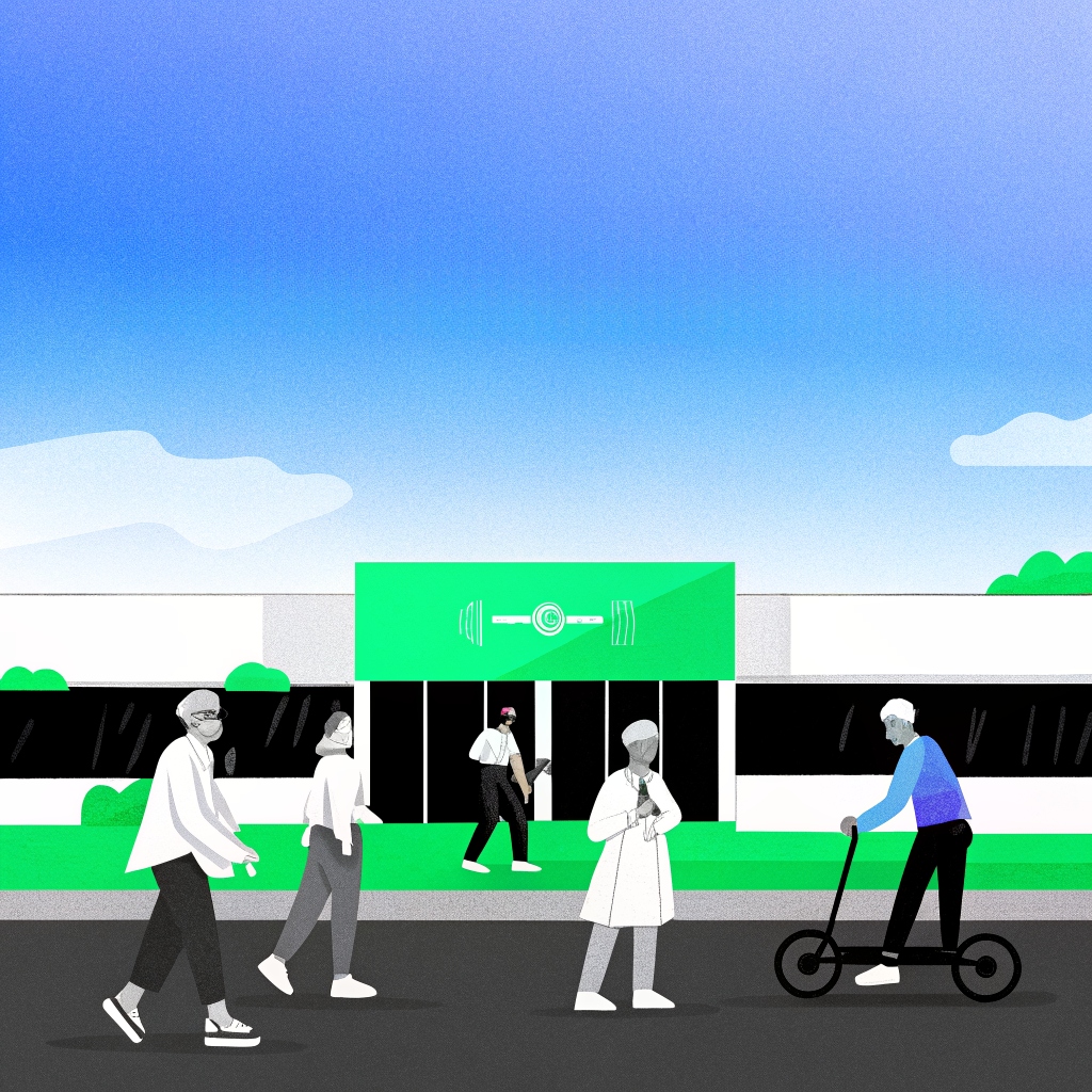 Ilustración de la economía plateada en América Latina con personas mayores activas en un entorno urbano moderno.