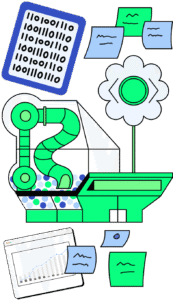 Ilustración de una fabrica de desarrollo de software
